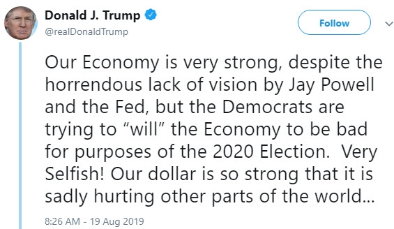 تغريدة الرئيس ترامب أمس الإثنين وإعرابه عن غضبه لقوة الدولار