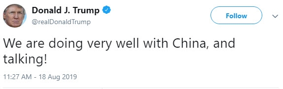 تغريدة الرئيس ترامب بأن المحادثات مع الطرف الصيني تسير بشكل جيد